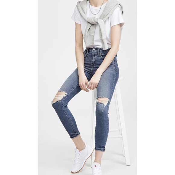 Good American Denim - NWT Good American Good Legs Crop Skinny Jeans Womens 2/26 Distressed Stretch